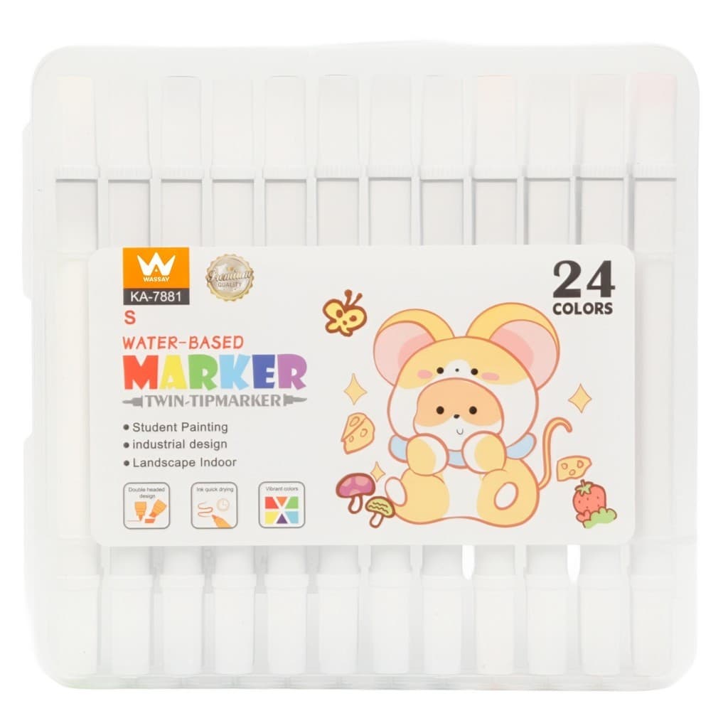 Kit 24 Canetas Marcadores Coloridos à Base de Água Bicolor Wassay | Marcador Dupla Ponta para Desenho, Estudo e Arte