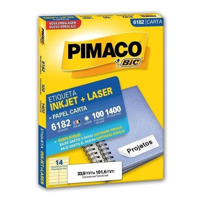 Etiqueta Carta 6182 100 Fls 33,9 X 101,6 Mm Cx.c/1400 Pimaco