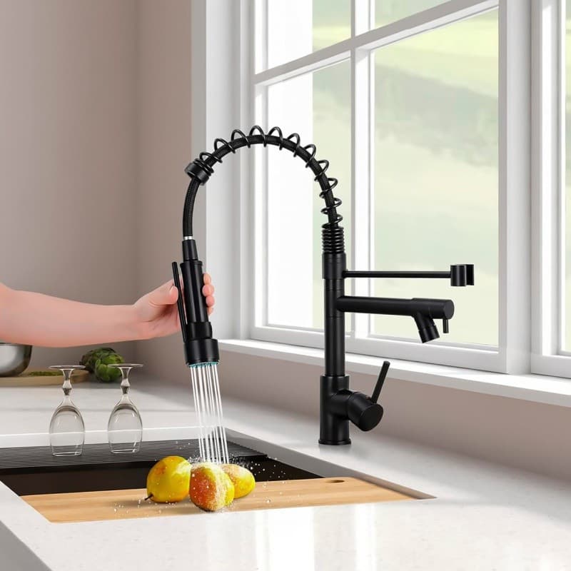 Torneira Cozinha Gourmet Inox Escovado Monocomando Com Spray Extensor Luxo Quente Fria Luxo