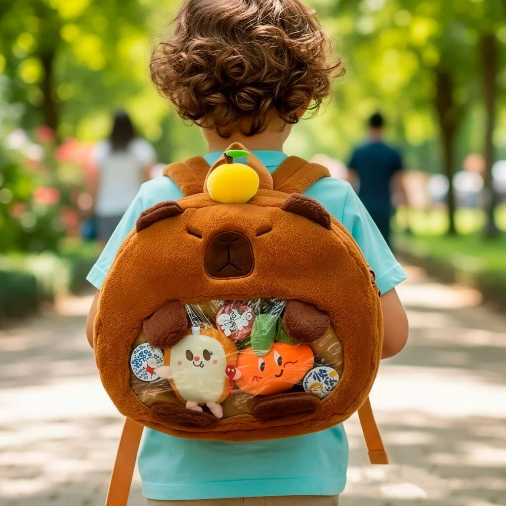 Mochila Capivara De Pelúcia Bolsa Infantil Fofa Espaçosa Passeio