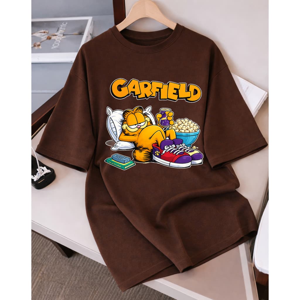 Camiseta Camisa Feminina 100% Algodão Garfild Pipoca  Treino Academia Musculação Fitness Oversized