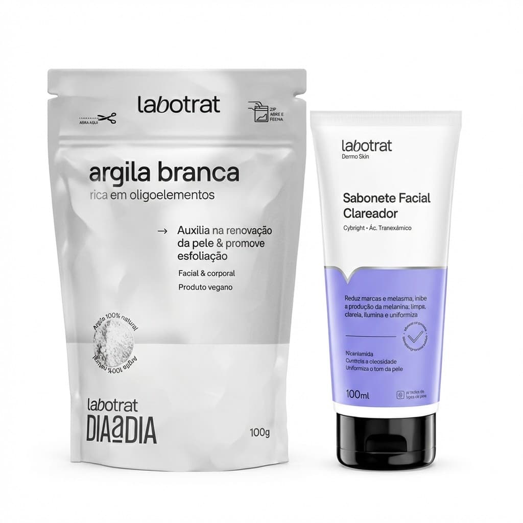 Kit Clareador Facial Sabonete 100ml e Argila 100g Ácido Tranexâmico para Redução de Manchas e Melasma