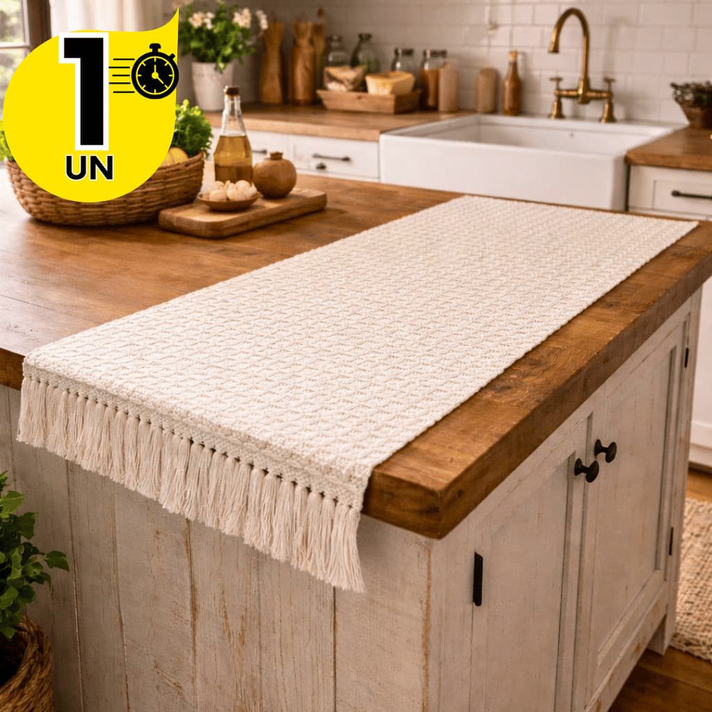 Caminho de Mesa Artesanal em Tear Cru Premium Chic Boho   – Charme e Estilo para Decoração Comercial