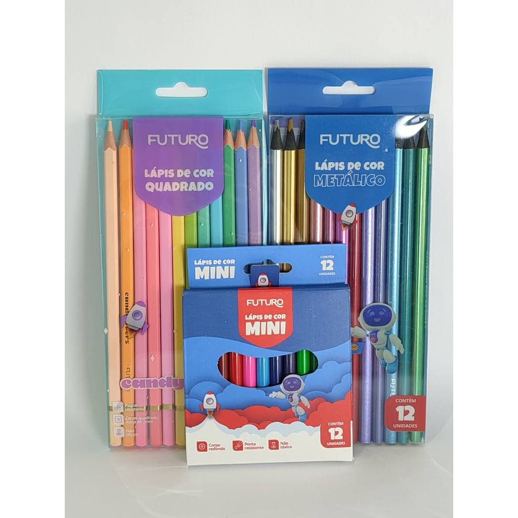 KIT 3 LÁPIS DE COR - CANDY LOVERS, METÁLICO E MINI LÁPIS