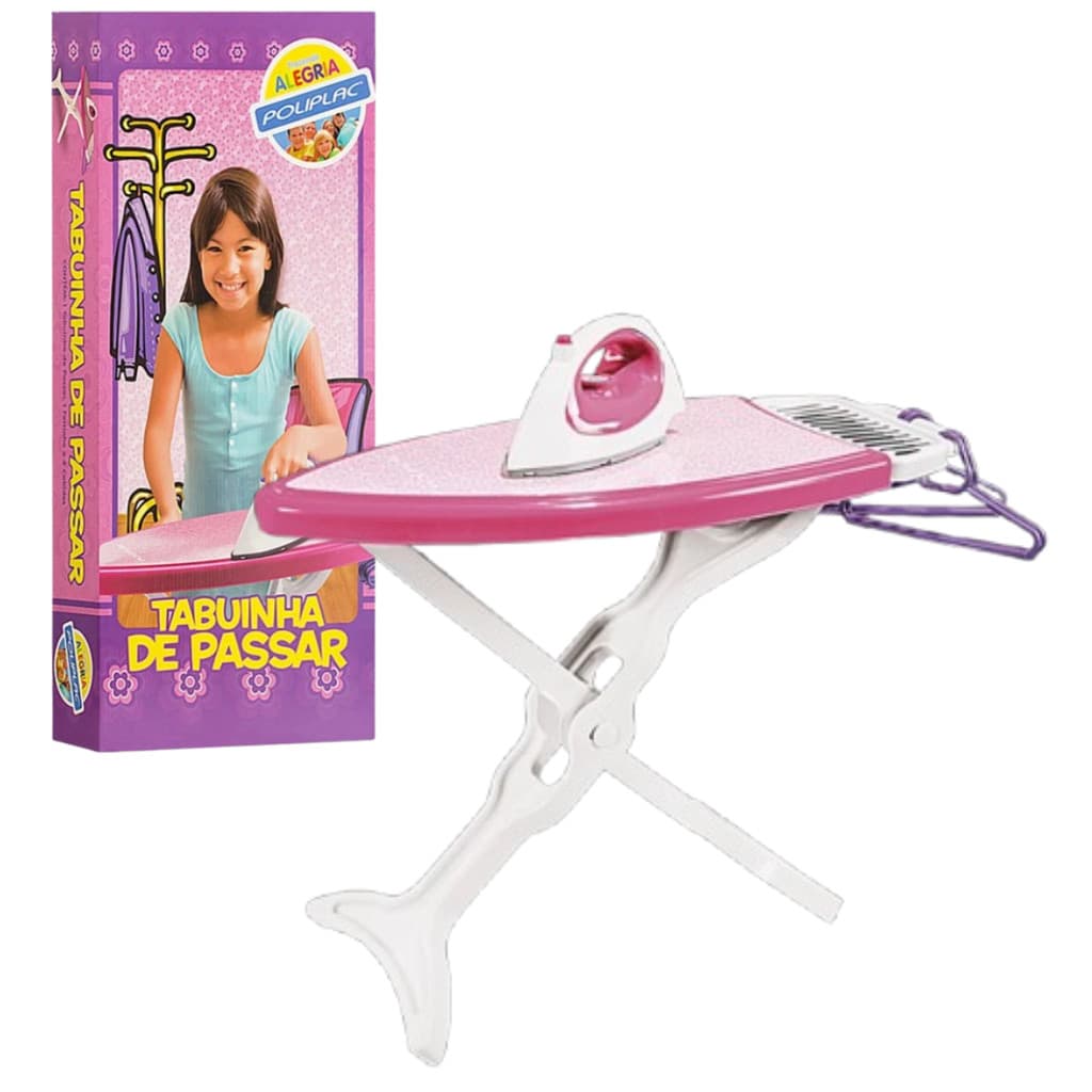 Tabua Passar Roupa Infantil 4 Cabides + Ferrinho De Brinquedo Tabuinha Poliplac