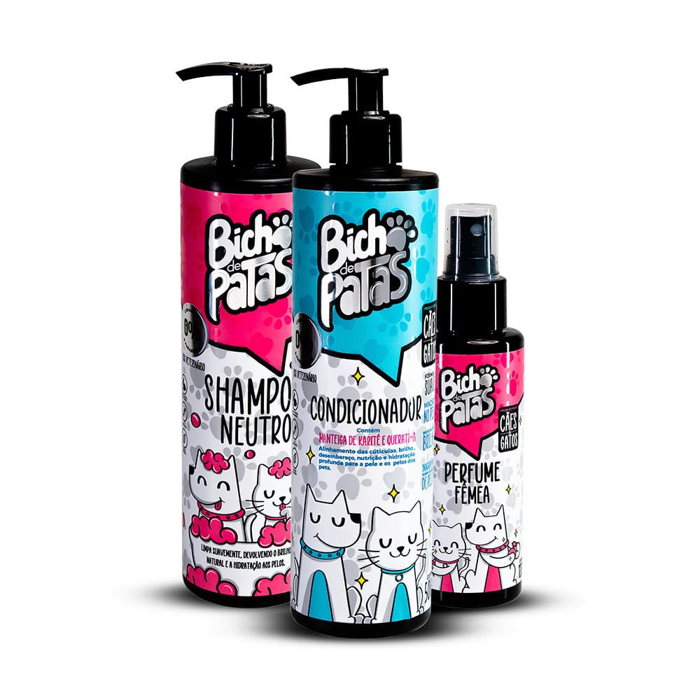 Kit Pet Fêmea Cães e Gatos: Perfume, Shampoo e Cond