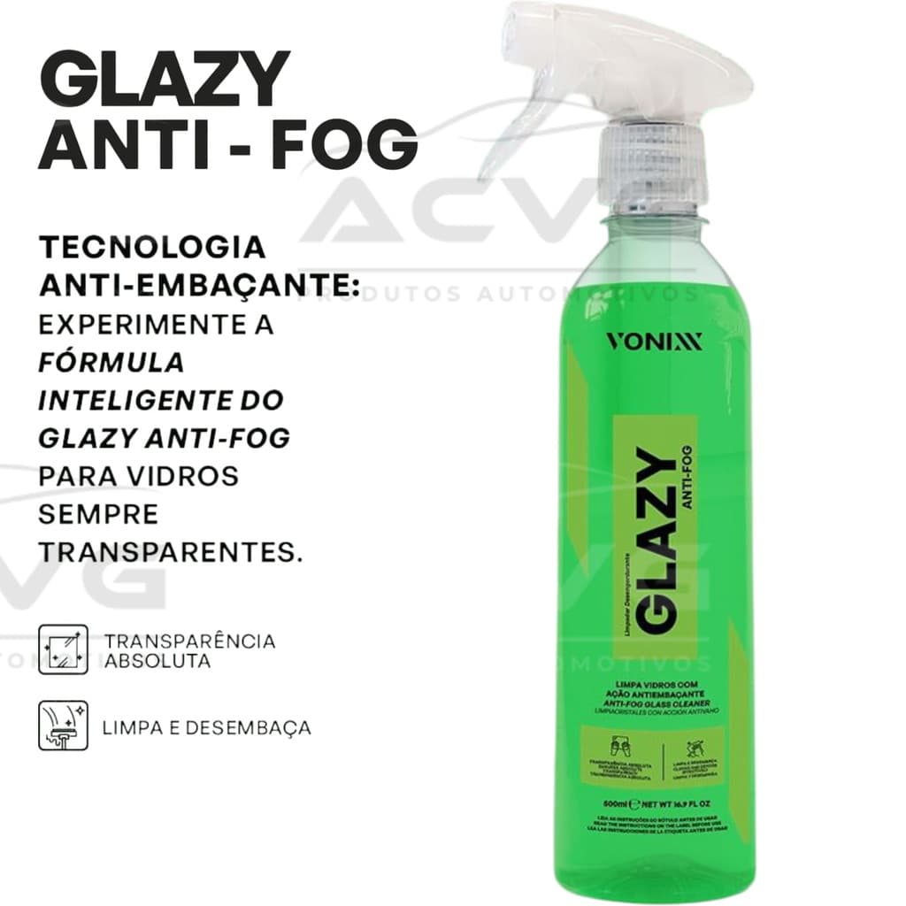 Glazy Vonixx Anti Fog 500ml Anti Embacante Limpa Vidros