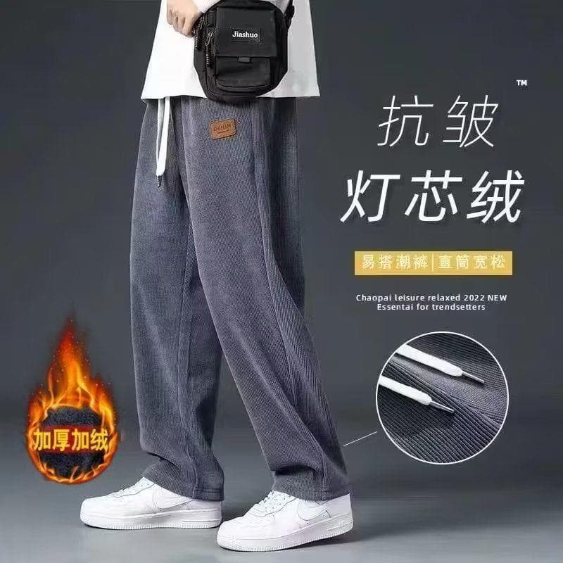 Outono inverno rua Wear calças masculinas soltas esportes em linha reta Sweatpants inverno forro de lã engrossado tamanh