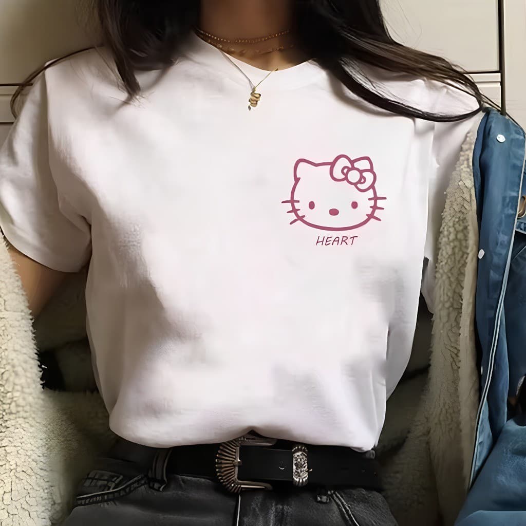 Camiseta T-Shirt Feminina Algodão Estampa Hello Kitty Casual Unissex Premium Lançamento Harajuku