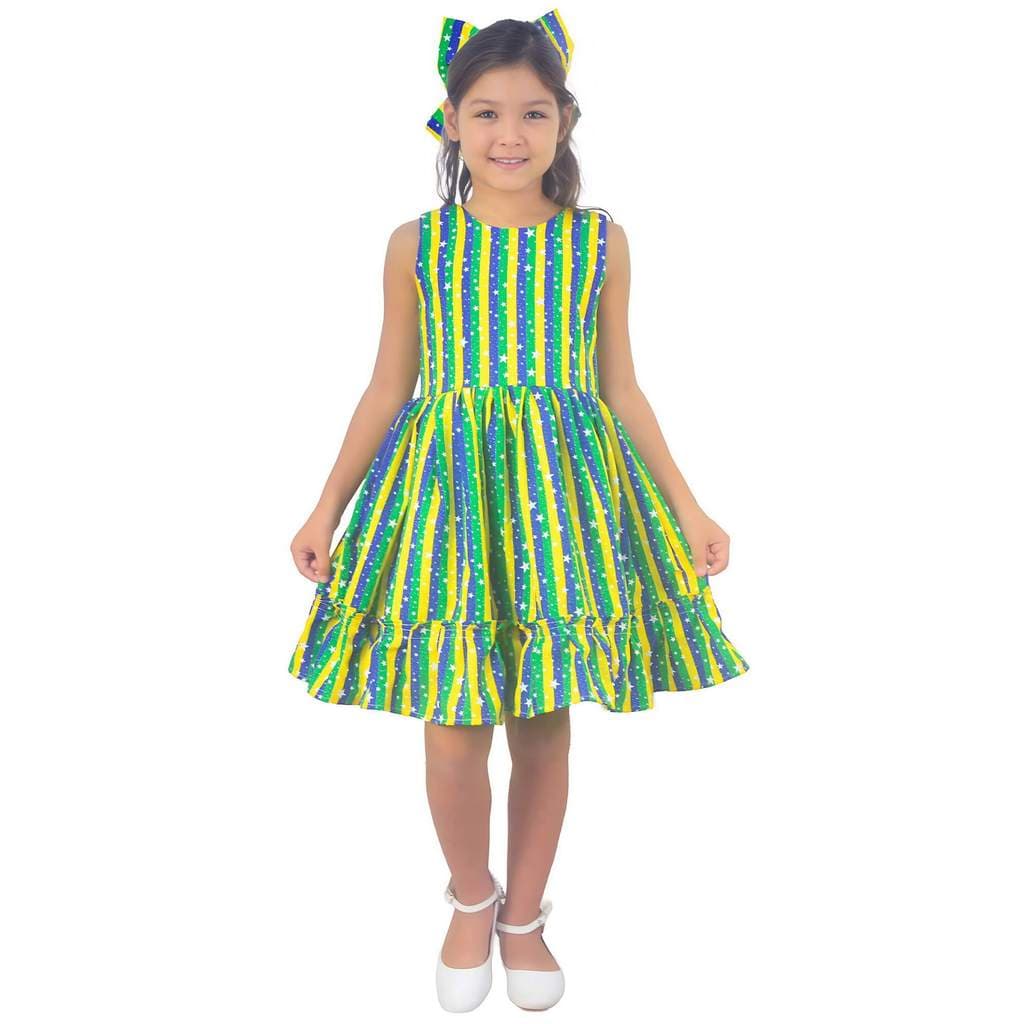 Vestido Infantil Copa Brasil com Laço Elegante
