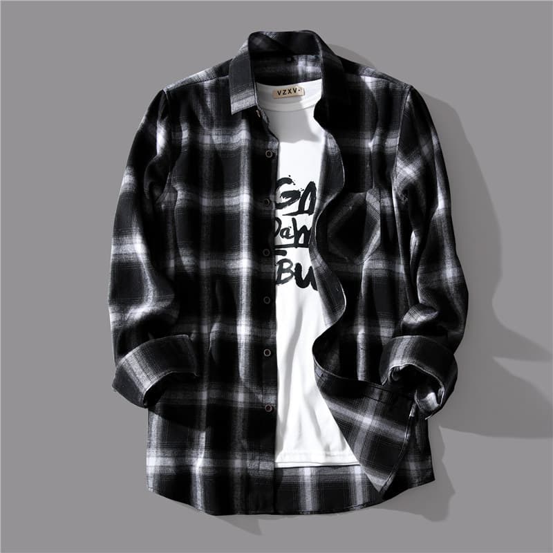 Camisa xadrez sem ferro de alta qualidade de manga comprida masculina outono Casual Workwear versão coreana camisa versã