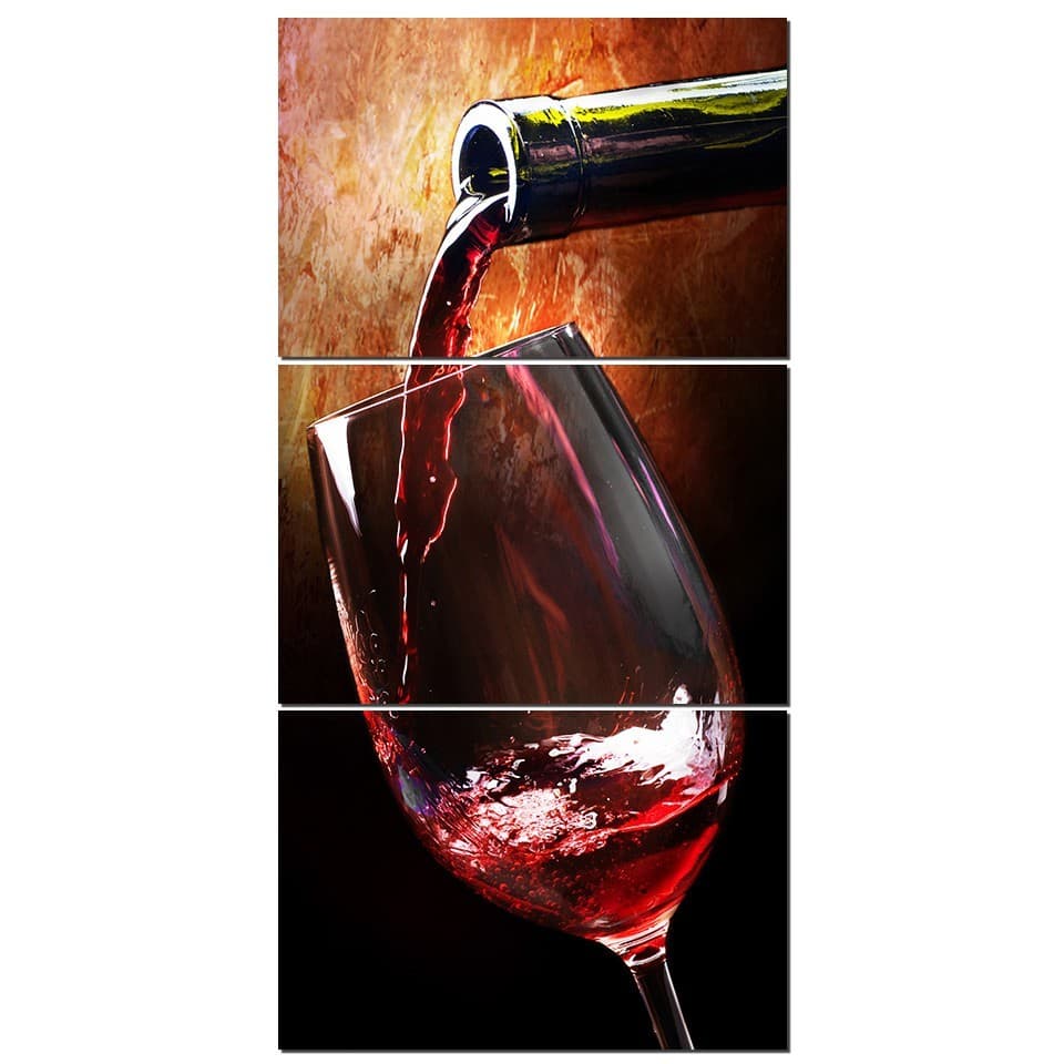 Quadros Decorativos Vertical 3 Peças Taça Vinho Jantar