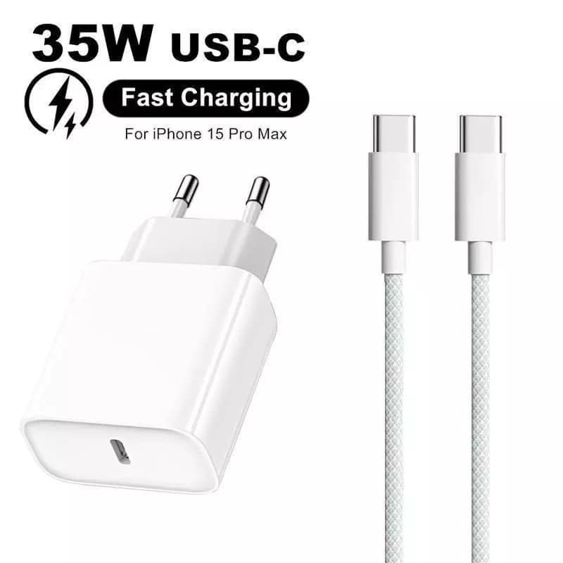 Carregador iPhone 15 /16 Pro Max 35W Turbo Completo Fonte USB-C + Cabo c car-6002