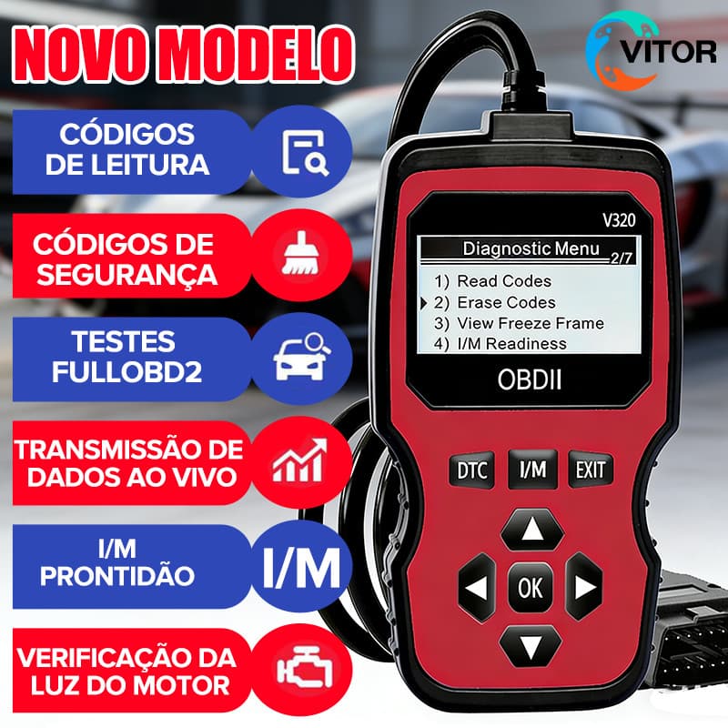 Scanner Automotivo OBD2 Profissional Diagnóstico Veicular Lê e Apaga Códigos de Erro Compatível Carros 1996+ VITOR