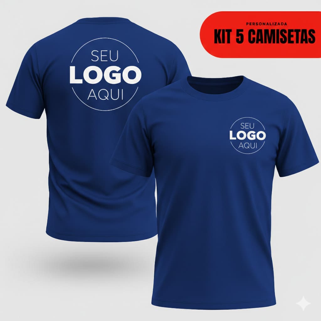KIT 5 Camisetas Personalizadas com Estampa Preferida ou Logo de Sua Empresa - 100% Algodão