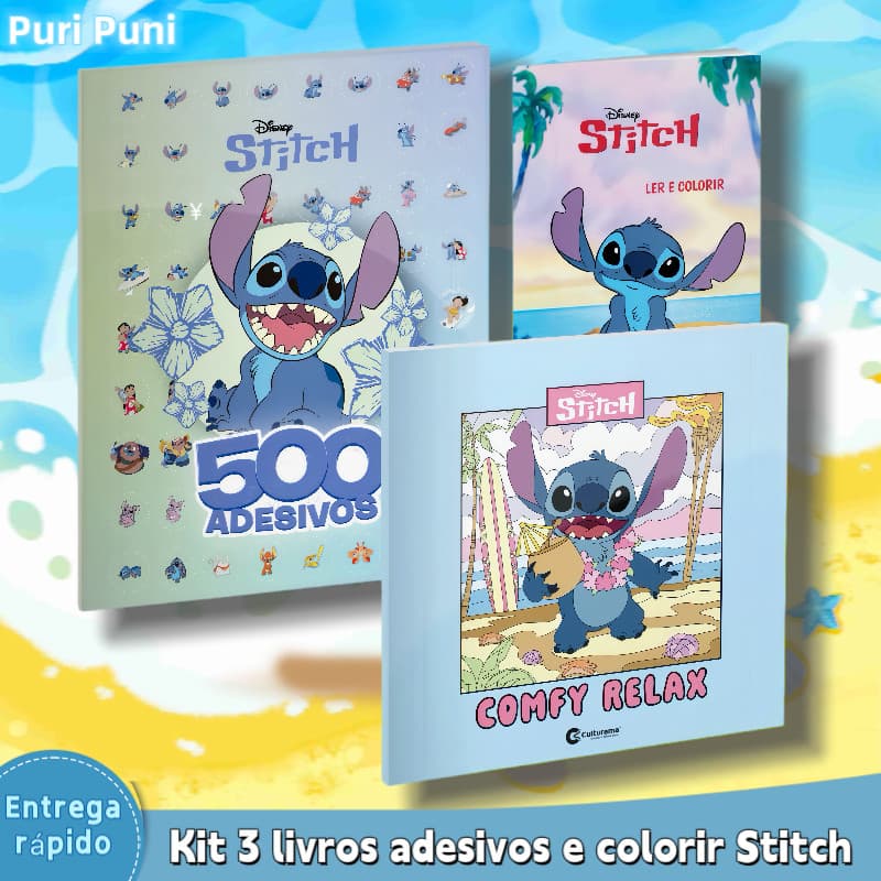 Conjunto de Livros Infantil Stitch - Adesivos,Colorir e Atividades,Opções Individuais ou Kit Completo