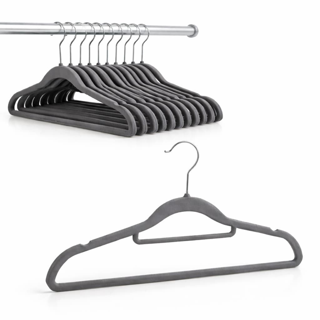 Cabide de Veludo Adulto Cinza Kit Com 10 42cm Antiderrapante Slim Ultrafino com Gancho Giratório