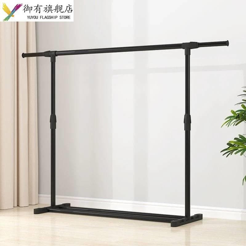 Elevável simples haste única cabide de dupla camada piso dobrável pendurado tenda prateleira portátil roupas ferro nó