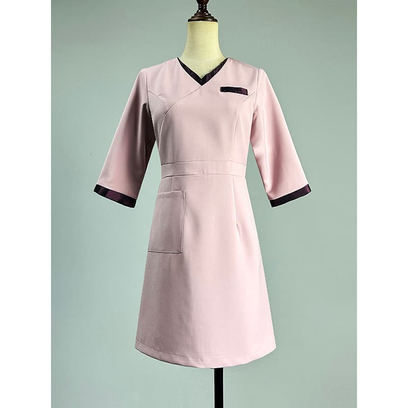 Vestido profissional rosa de manga três quartos feminino 2026 Slim-fit Look mais fino Commuter beleza médica cuidados de