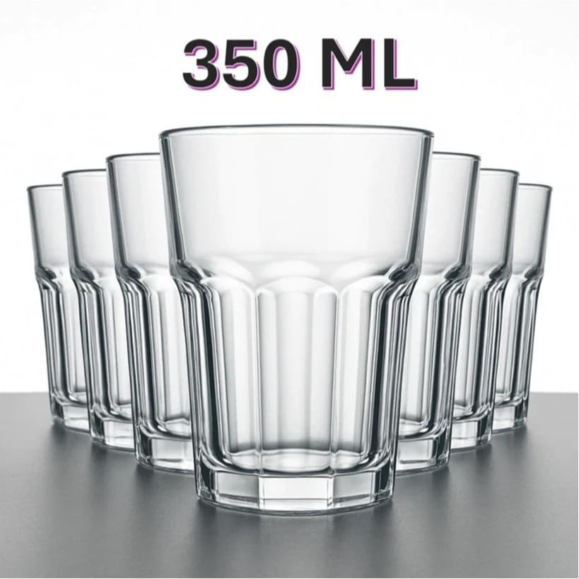 Kit 3 Copos Vidro 350ml Resistentes Design Elegante Uso Diário Bebida Água Suco