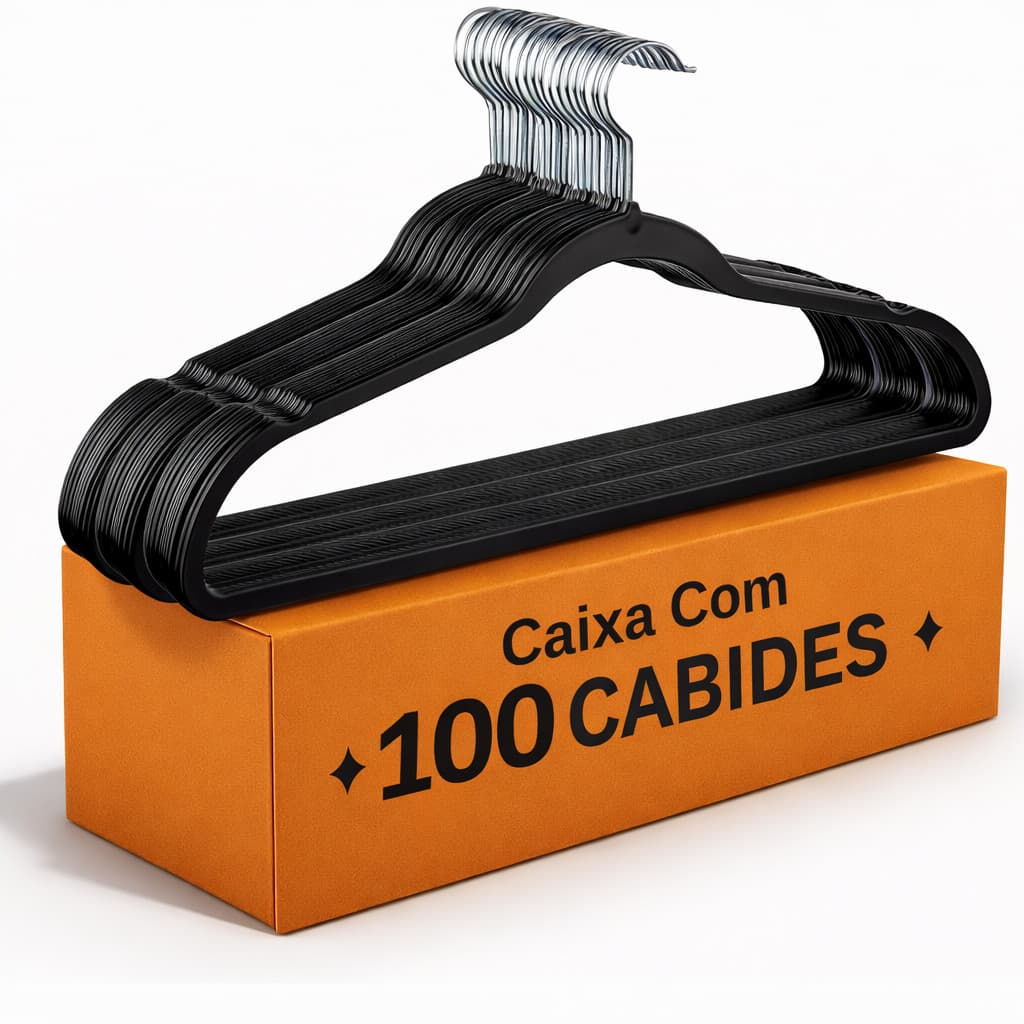 Cabide Preto sem Veludo 100 Unidades 45cm