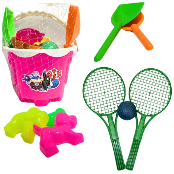 Kit Praia Completo para Crianças Baldinho Castelo + Raquetes