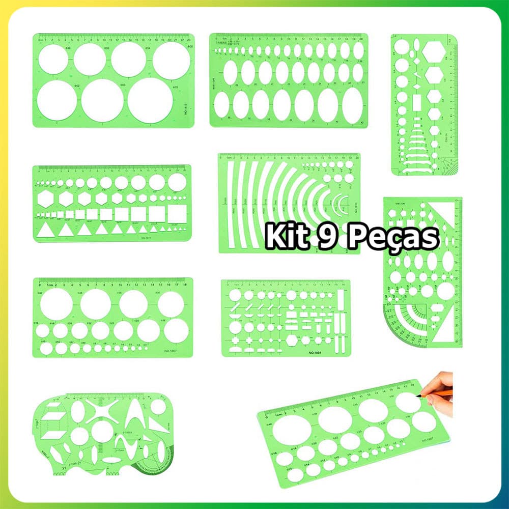 Kit Ferramentas para desenho arquitetônico e formas de réguas Moldes para desenho geométrico Régua plástica transparente