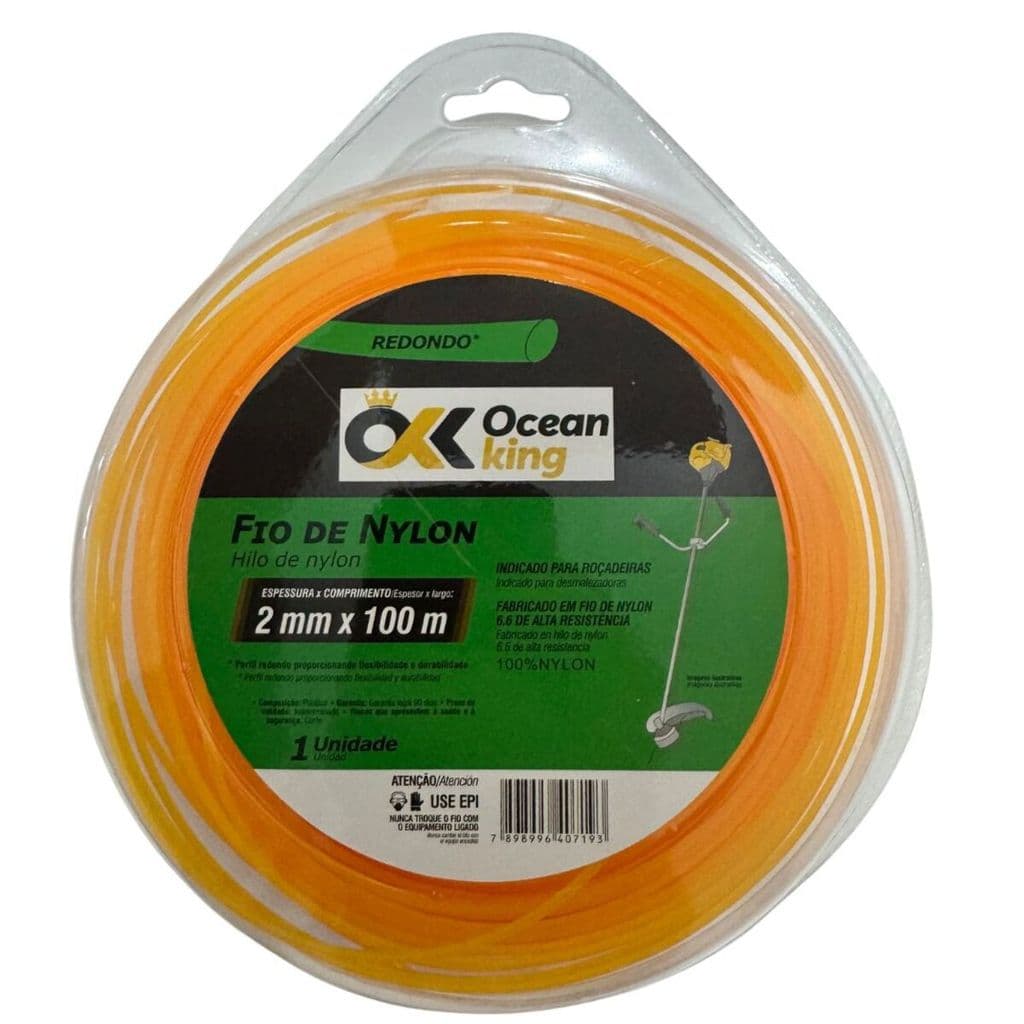 Fio Nylon Roçadeira 2.0mm 100m Profissional Aparador Corta Grama Reforçado