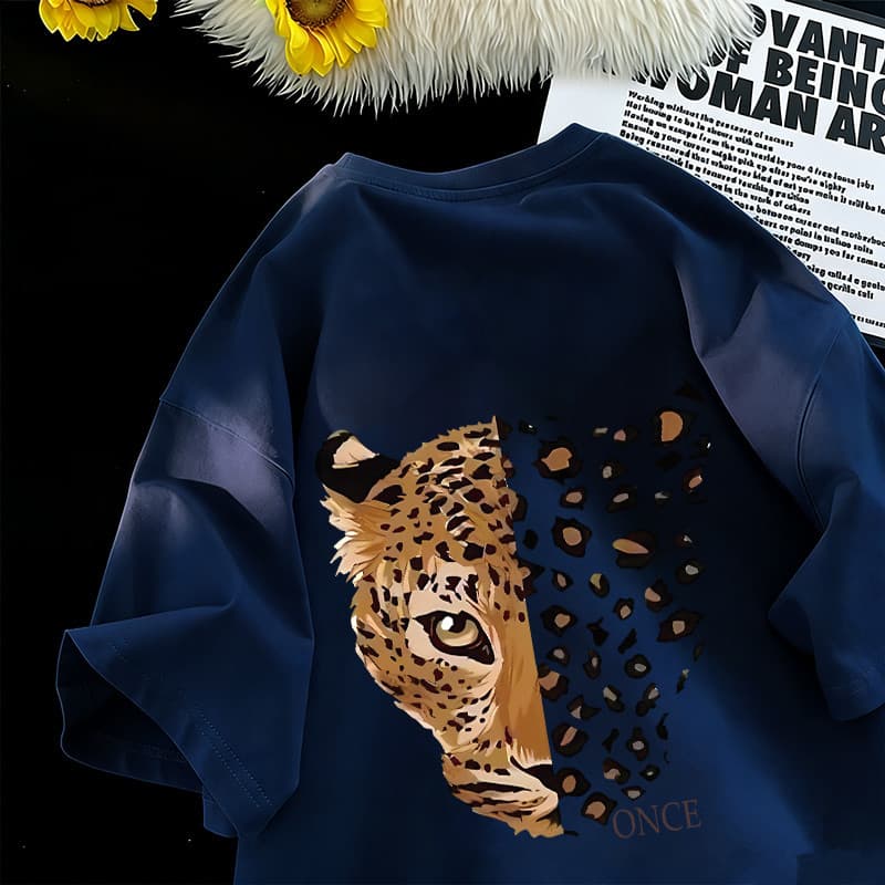 Camiseta Leopard Head Print Camisetas Femininas Da Moda De Alta Qualidade Camiseta Fitness Feminina