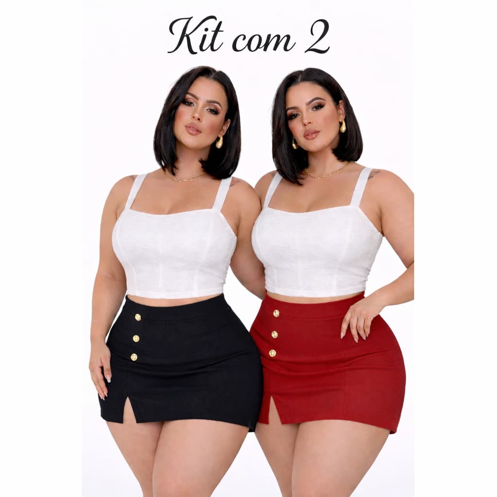 Kit 2 Short Saia Plus G GG G1 G2 G3 Size  Tecido Liverpool Premium Moda Feminina