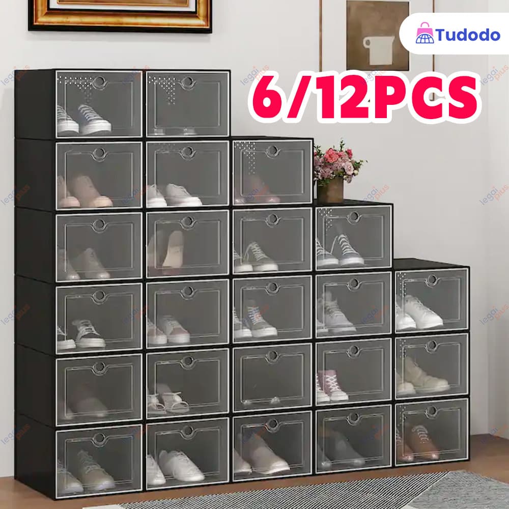Organizador de Sapatos c/ Tampa Flip, Empilhável – 6 ou 12 Peças