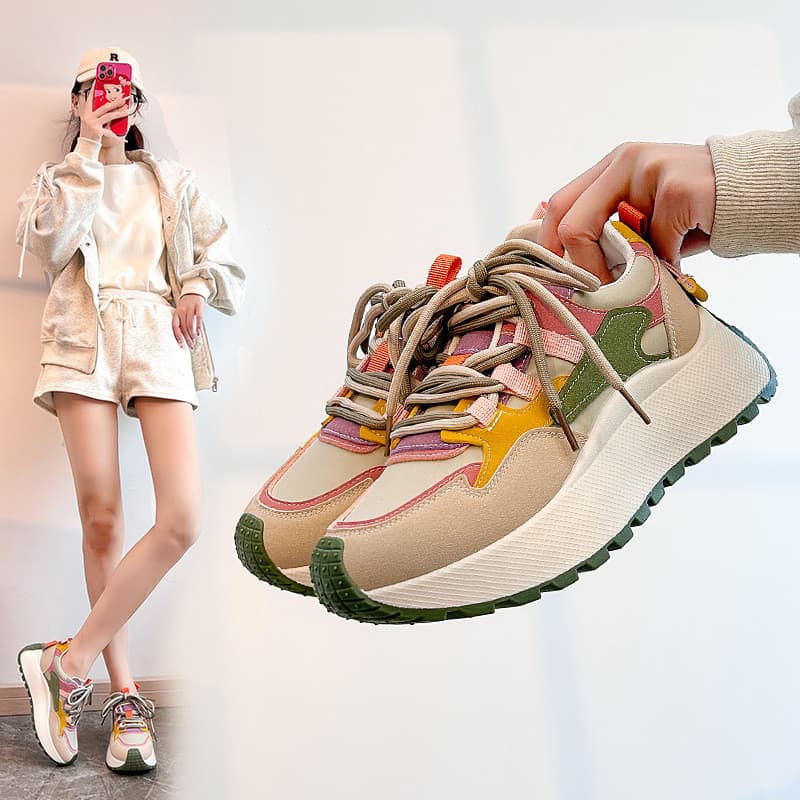 Ins versão coreana novo estilo papai sapatos femininos 2025 primavera estudante correndo esportes de sola grossa aumenta