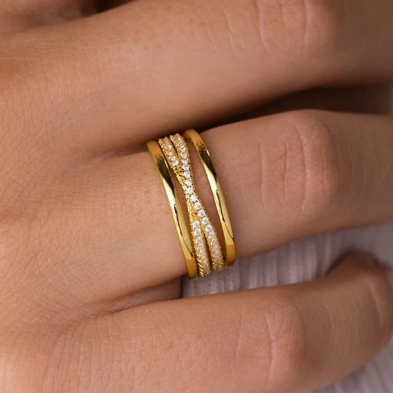 Conjunto de 3 anéis simples de zircônia em prata esterlina S925, joias de moda, presente para mulheres