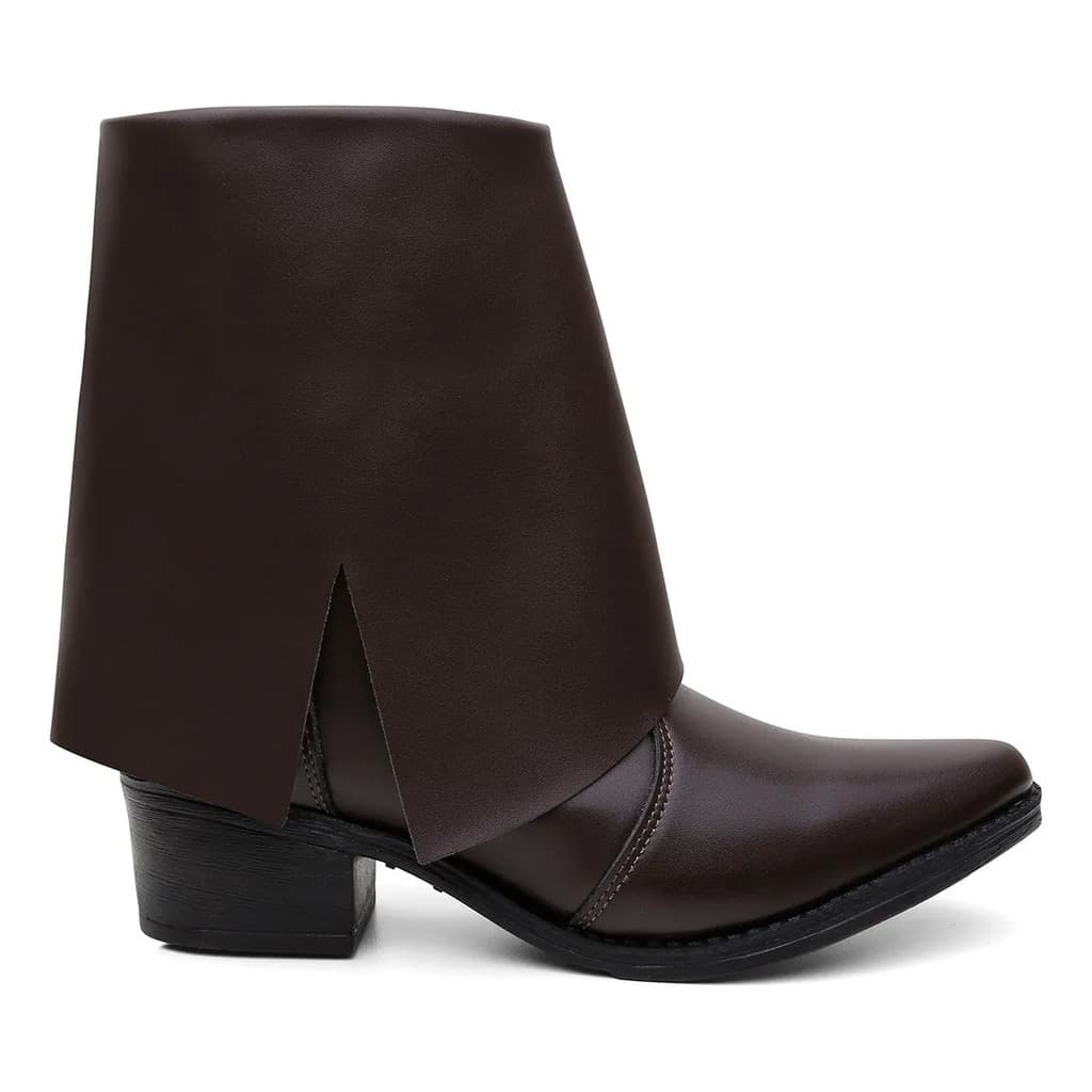 Bota Capa Lapela Dobrada Capa Napa Moda Feminina Texana