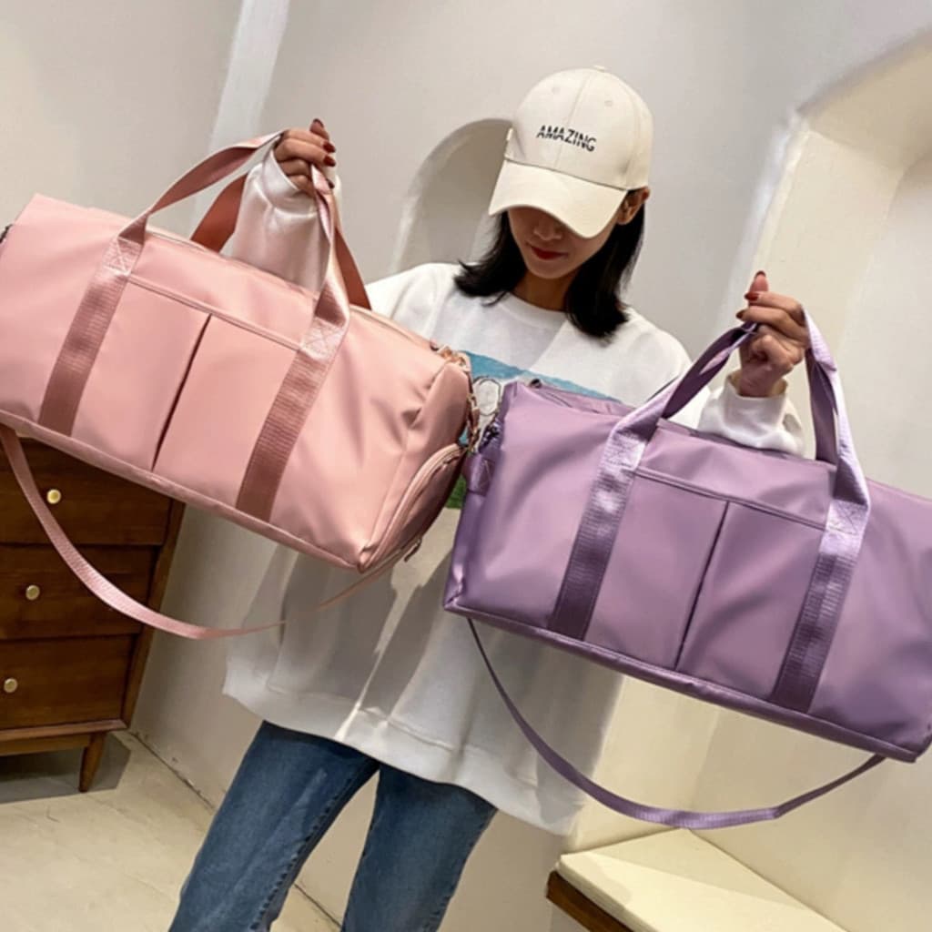 Bolsa de Academia Viagem Grande Impermeável Nylon Bolsa Esportiva Unissex com Alça e Separação Úmido Seco