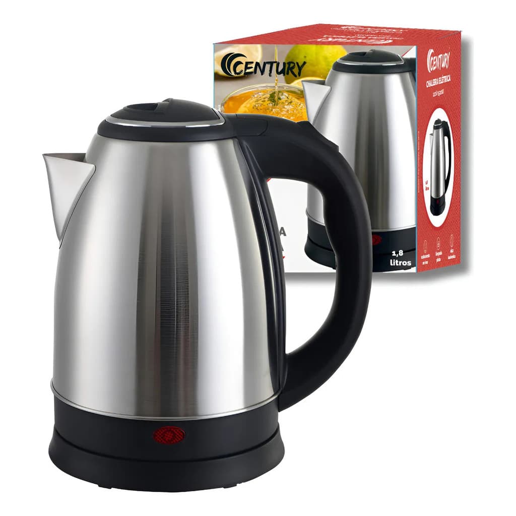 Chaleira Elétrica 1,8L Inox 1000W Fervura Rápida 127V e 220V Térmica Bule Com Tampa Premium Aço Inox