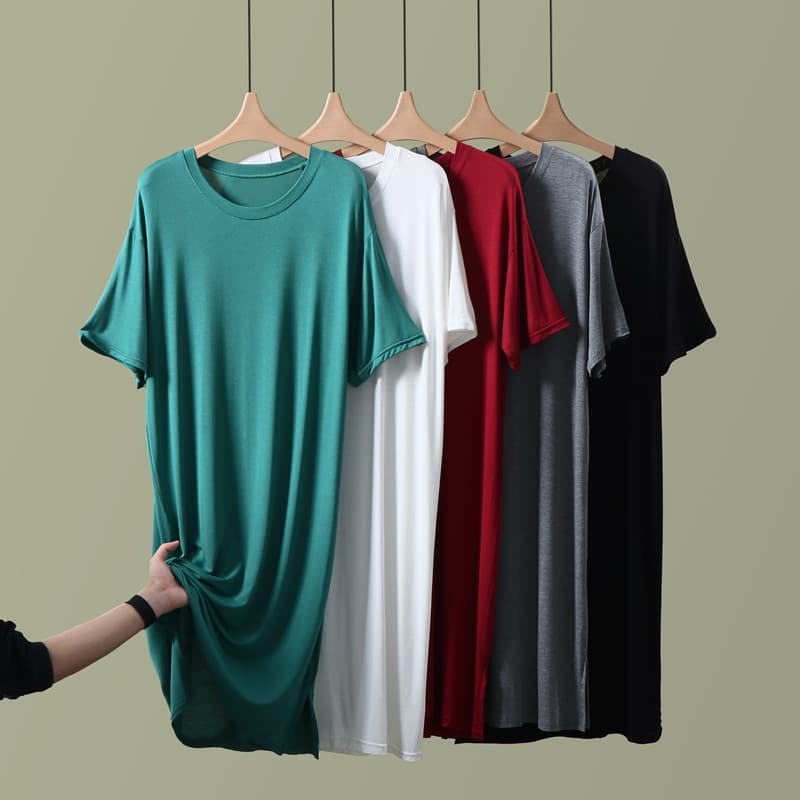 Mulheres verão estilo fino Modal meados de comprimento bainha dividida camisola pode usar fora vestido de manga curta so