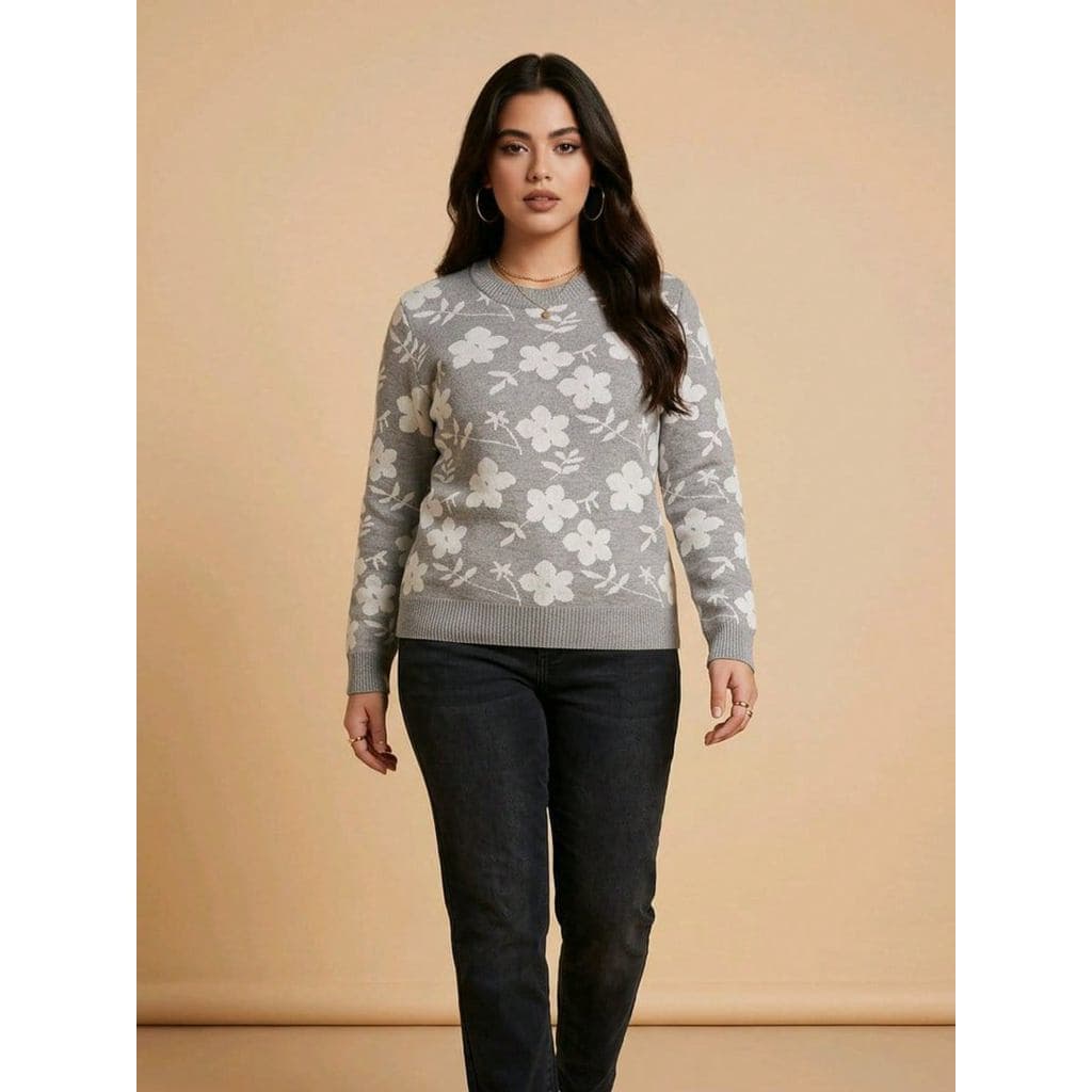 Blusa de lã plus size  Feminina de frio Tricôt grosso estampado manga comprida outono inverno