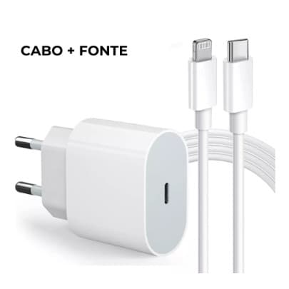Carregamento Rápido PD 20W: Kit Fonte e Cabo 1m para iPhone
