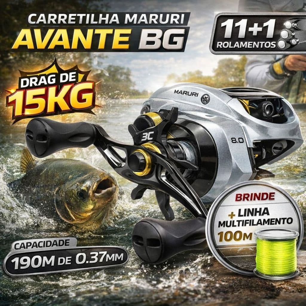 Carretilha Maruri Avante BG Drag 15kg 11+1 Rolamentos  + Linha Multifilamento 100m 0.28mm