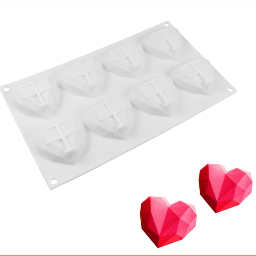 Molde de silicone para aromaterapia em forma de coração de diamante, 8 peças, para mousse, resina, gesso, sobremesas fra
