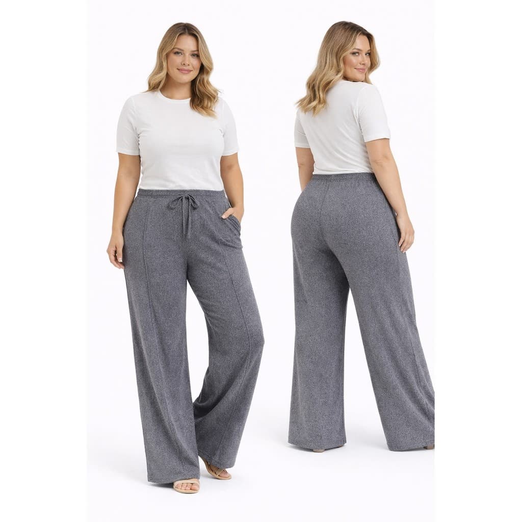 Calça Pantalona Feminina Plus Size Lanzinha Cintura Alta com Bolso