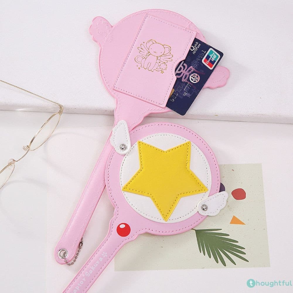 Pensativo Anime Card Captor Sakura Couro Varinha Mágica Virola Cosplay Sakura Kinomoto Star Stick Bolsa De Cartão