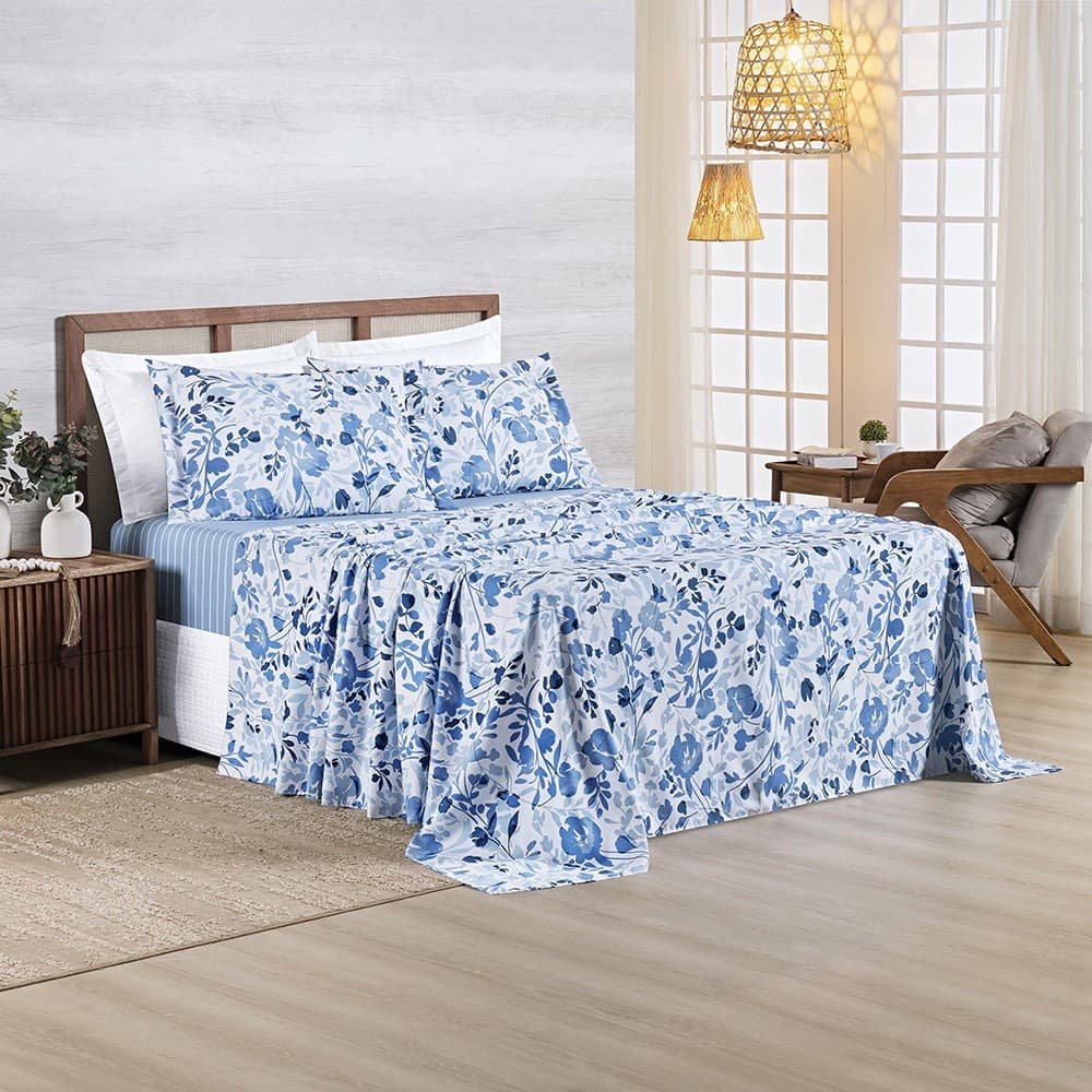 jogo de cama KING 4 peças micropercal 400 fios estampado