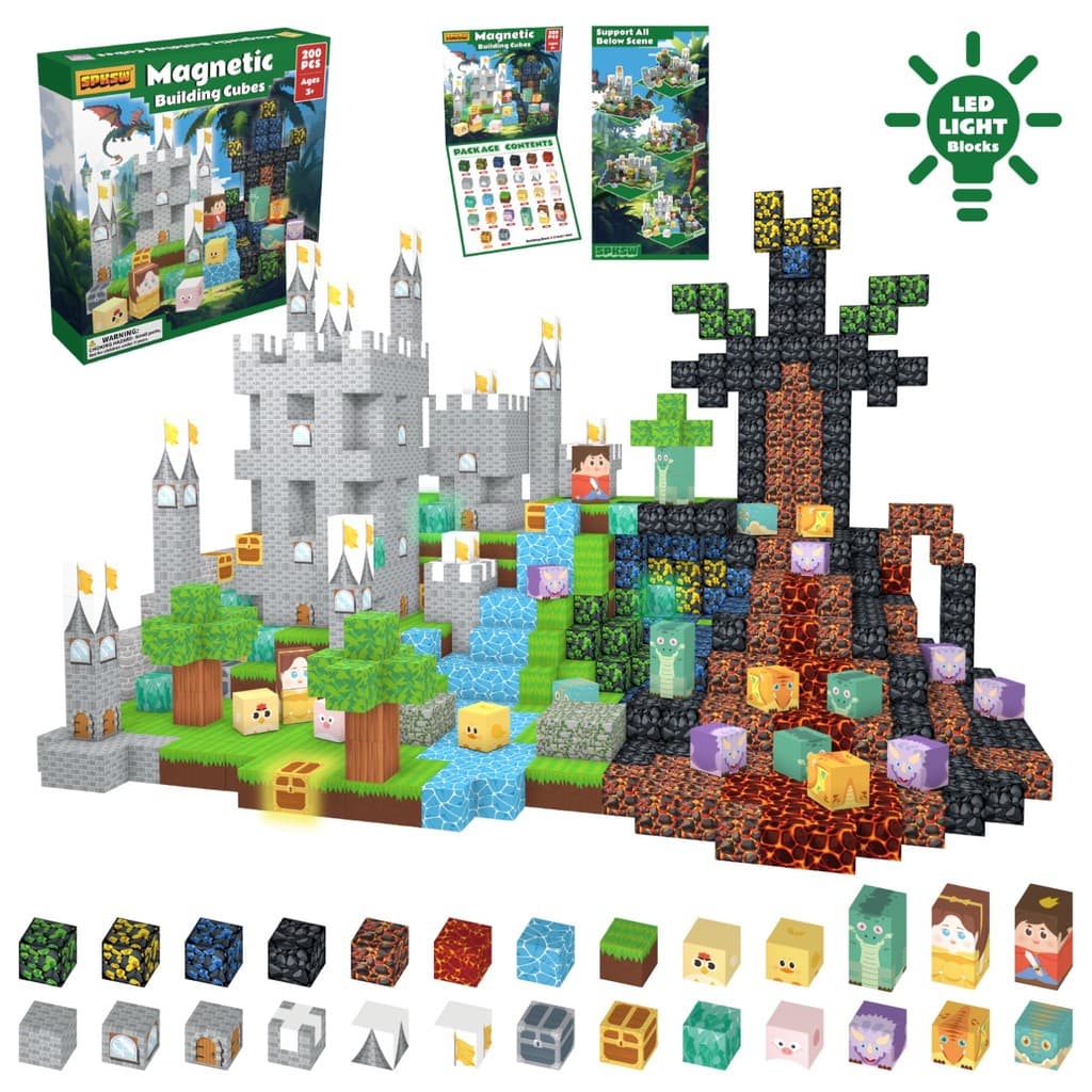 200 Pcs Blocos De Construção Magnéticos Com Tema De Dinossauro Fofo 3 Peças De Luz LED Brinquedo Educacional STEM Para C