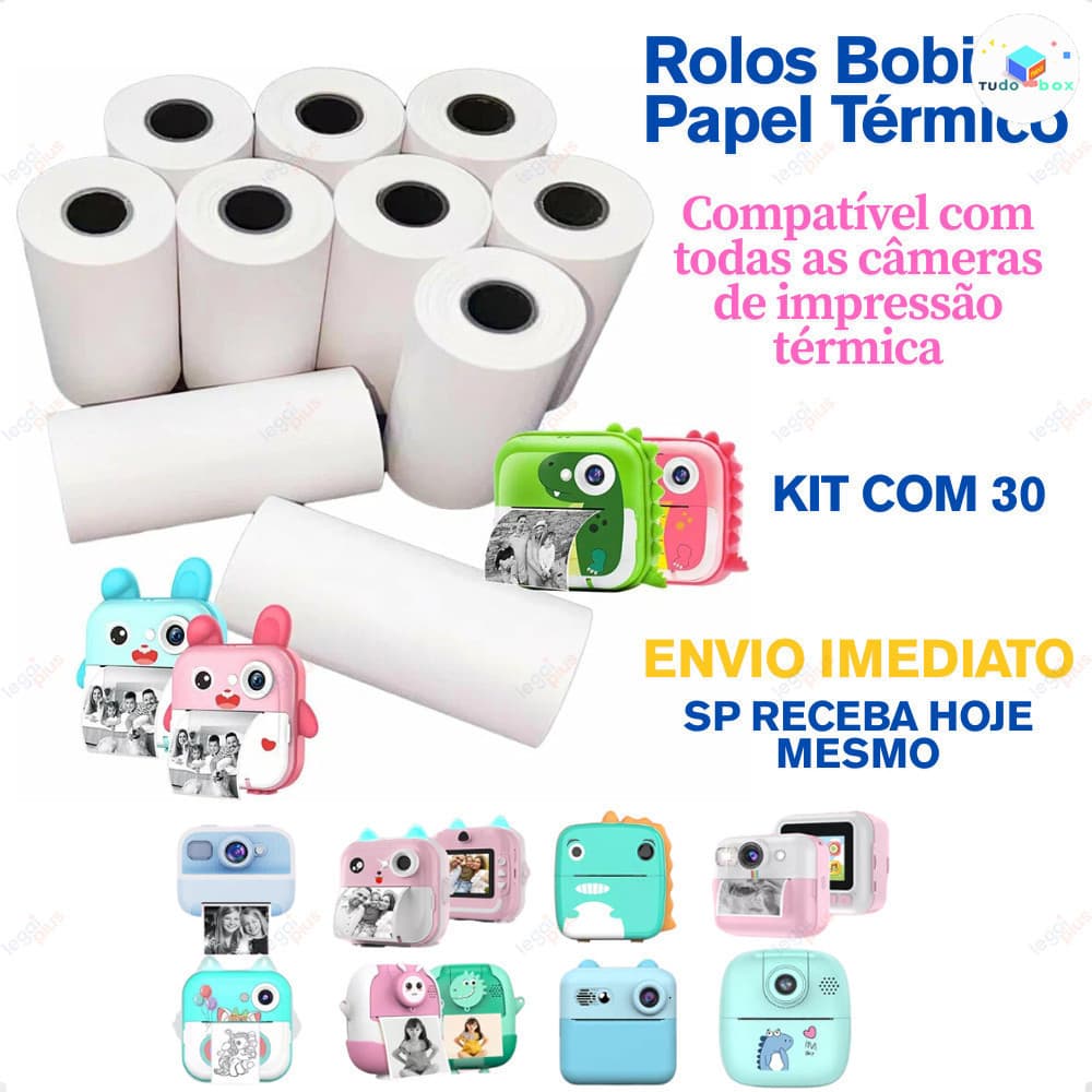 Kit 30 Bobina Térmica Rolo De Papel Branco Refil Para Mini Impressora Portátil e Câmera Instantânea
