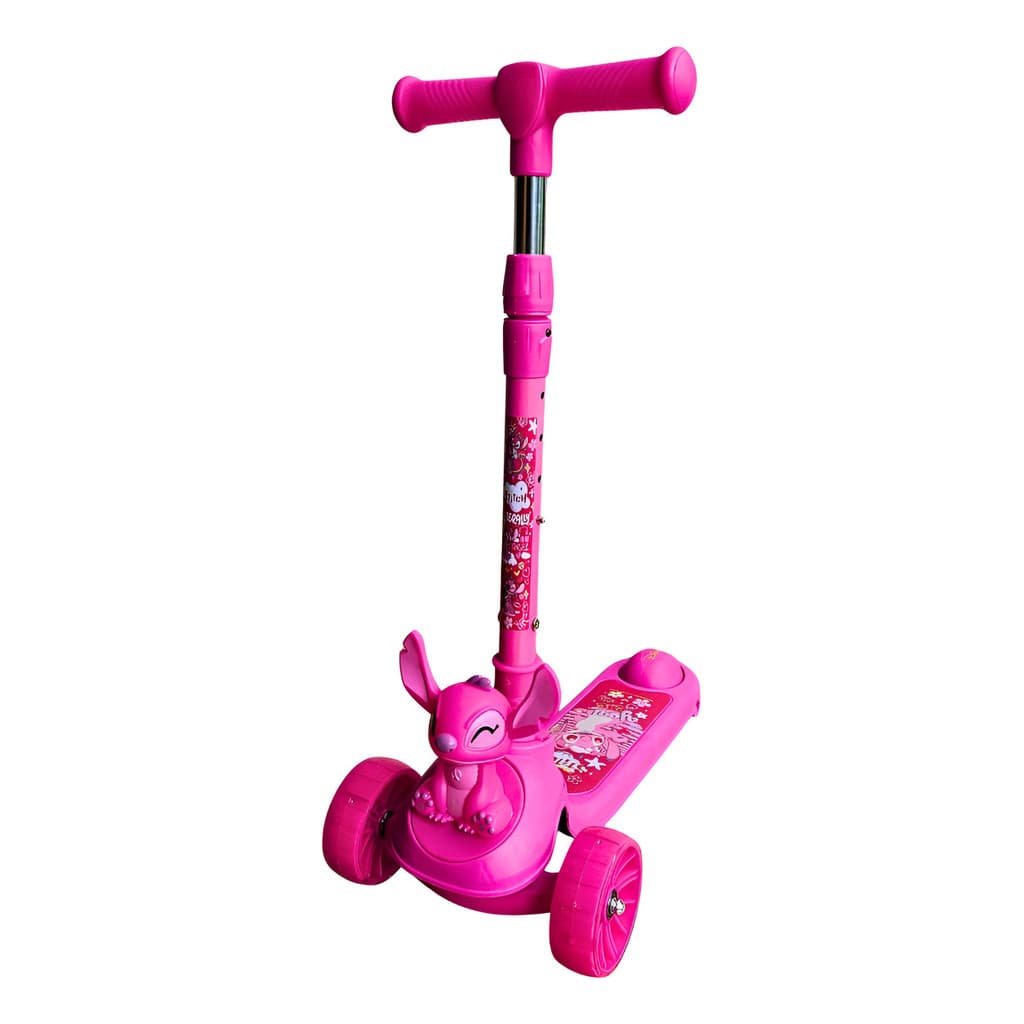 Patinete Musical Stitch Rosa Dobrável Com Luzes E Altura Ajustável