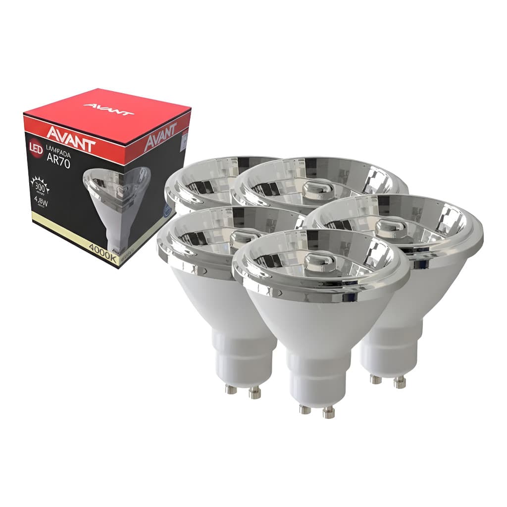 Kit 5 Lâmpada Led Ar70 4.8w 4000k Gu10 Ip20 Avant 127/220v