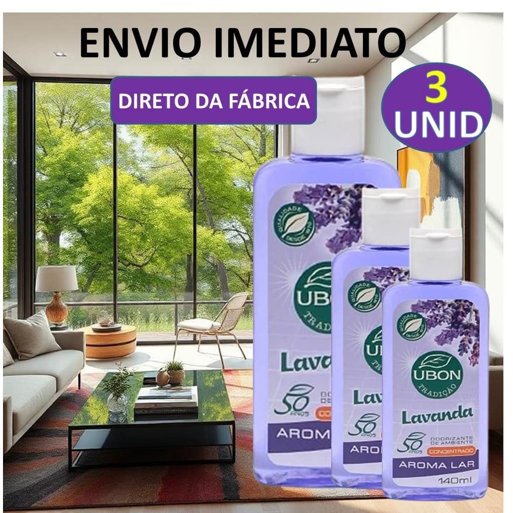 3 Essências Lavanda Pura 140ml – Perfume Natural Calmante para Casa, Automóvel e Aromatizadores Ubon