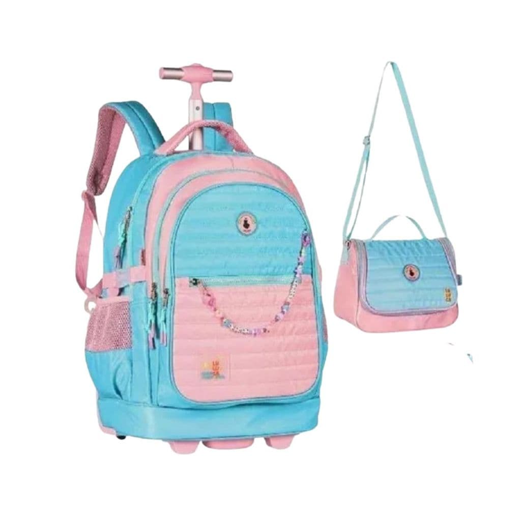 Kit Mochila Luluca com Rodinhas + Lancheira Térmica Escolar Infantil